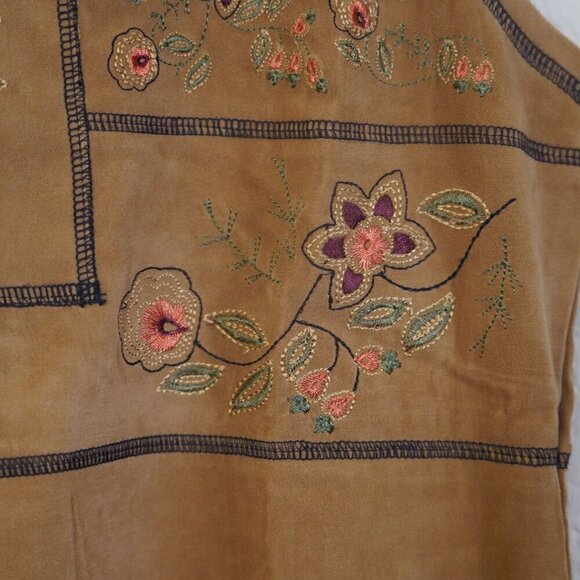 Vintage White Stag Brown Shift Midi Dress Sleeveless Embroidered Cottagecore L - Picture 3 of 7